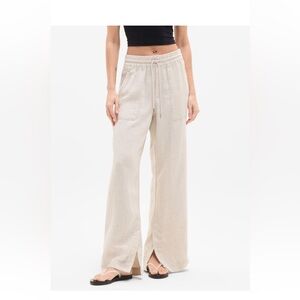 NWT | Athleta Retreat Linen High Rise Wide Leg Pants | Large | Undyed